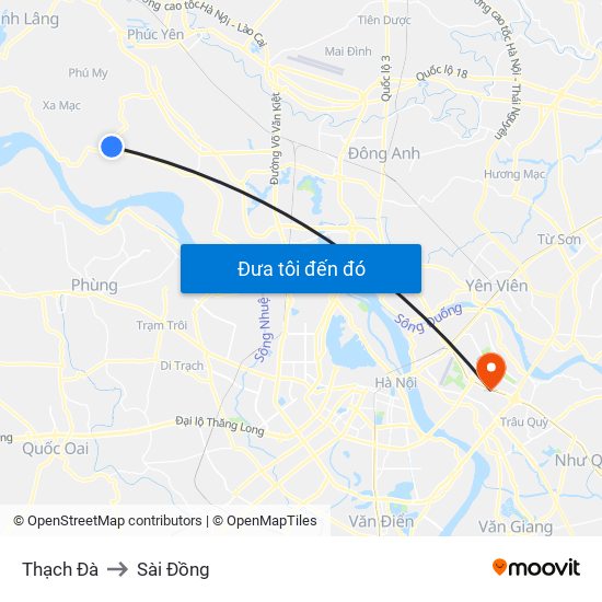 Thạch Đà to Sài Đồng map