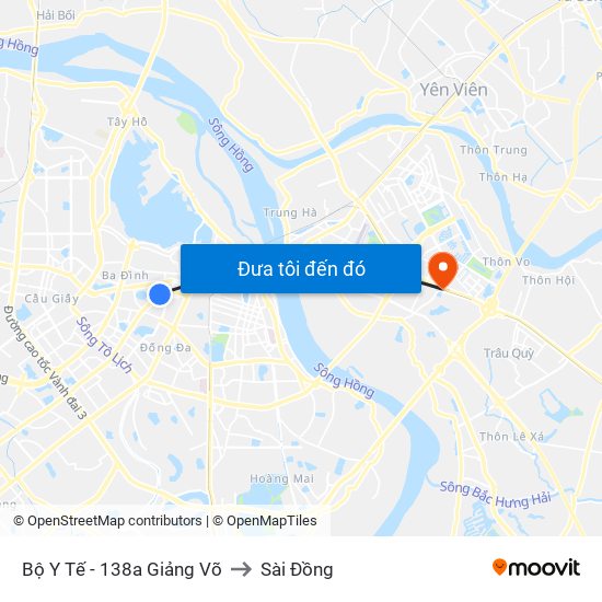 Bộ Y Tế - 138a Giảng Võ to Sài Đồng map