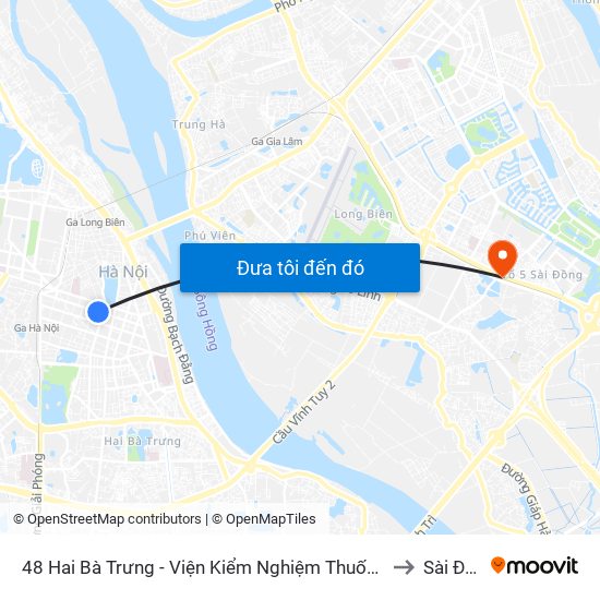 48 Hai Bà Trưng - Viện Kiểm Nghiệm Thuốc Trung Ương to Sài Đồng map