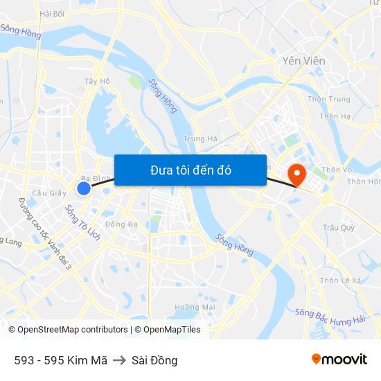 593 - 595 Kim Mã to Sài Đồng map