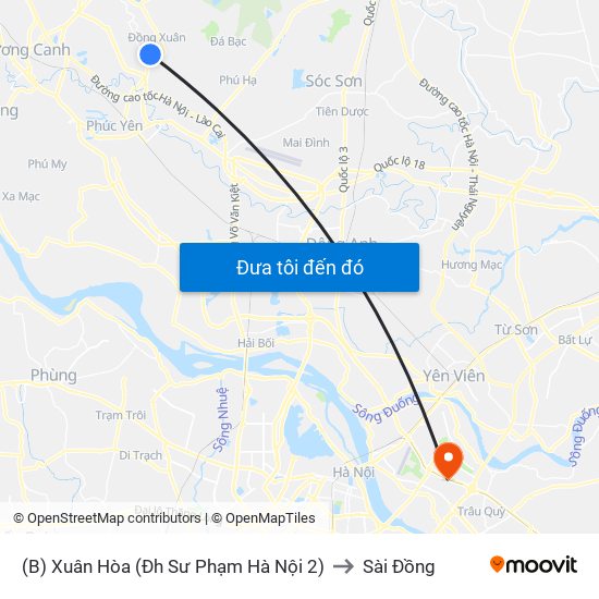 (B) Xuân Hòa (Đh Sư Phạm Hà Nội 2) to Sài Đồng map