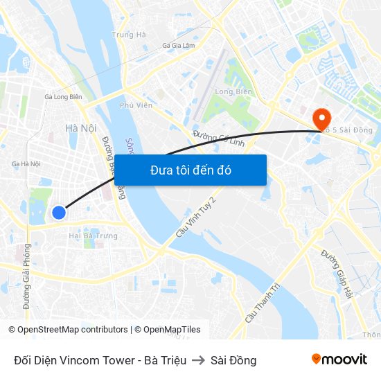 Đối Diện Vincom Tower - Bà Triệu to Sài Đồng map