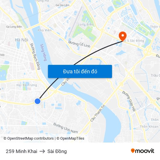 259 Minh Khai to Sài Đồng map
