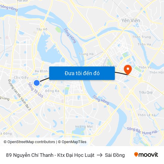 89 Nguyễn Chí Thanh - Ktx Đại Học Luật to Sài Đồng map
