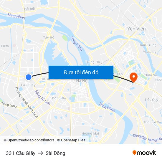 331 Cầu Giấy to Sài Đồng map