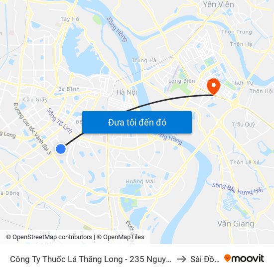 Công Ty Thuốc Lá Thăng Long - 235 Nguyễn Trãi to Sài Đồng map