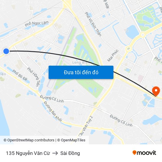 135 Nguyễn Văn Cừ to Sài Đồng map