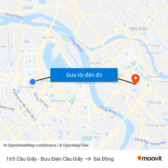 165 Cầu Giấy - Bưu Điện Cầu Giấy to Sài Đồng map