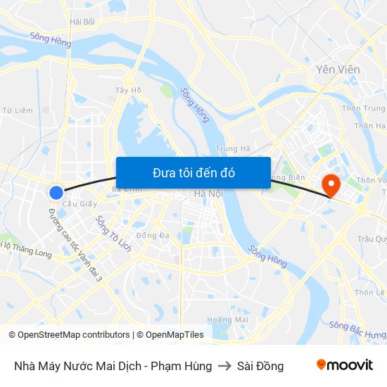 Nhà Máy Nước Mai Dịch - Phạm Hùng to Sài Đồng map