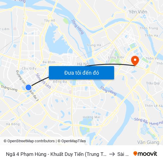 Ngã 4 Phạm Hùng - Khuất Duy Tiến (Trung Tâm Hội Nghị Quốc Gia) to Sài Đồng map