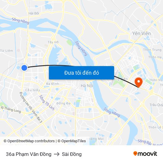 36a Phạm Văn Đồng to Sài Đồng map