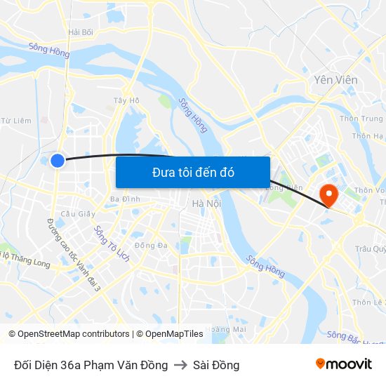 Đối Diện 36a Phạm Văn Đồng to Sài Đồng map
