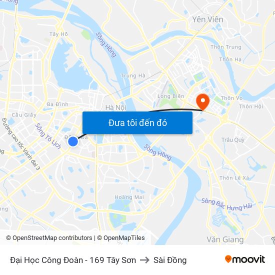 Đại Học Công Đoàn - 169 Tây Sơn to Sài Đồng map