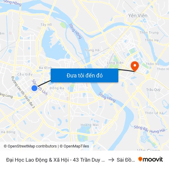 Đại Học Lao Động & Xã Hội - 43 Trần Duy Hưng to Sài Đồng map