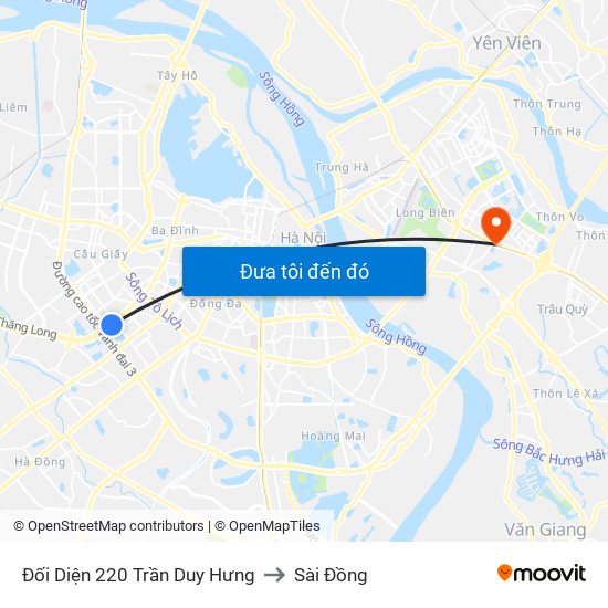 Đối Diện 220 Trần Duy Hưng to Sài Đồng map