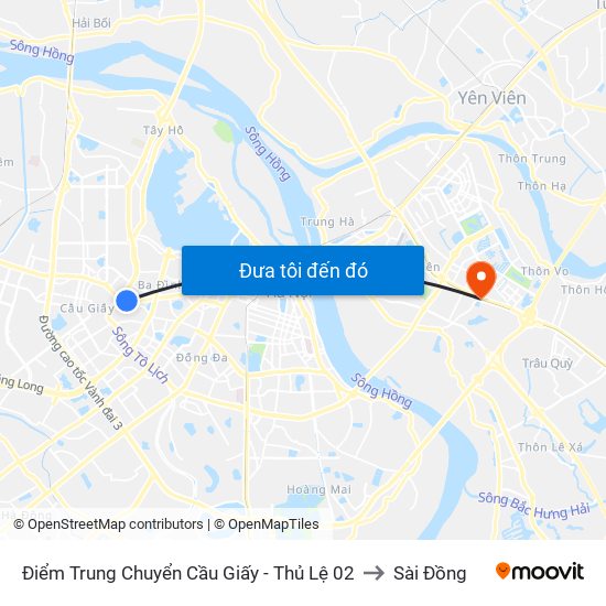 Điểm Trung Chuyển Cầu Giấy - Thủ Lệ 02 to Sài Đồng map