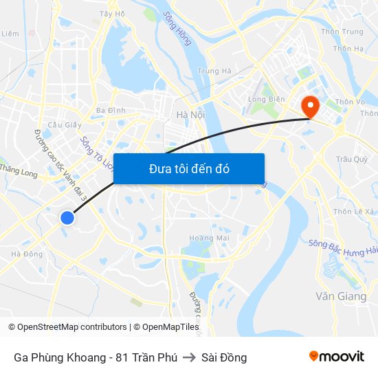 Ga Phùng Khoang - 81 Trần Phú to Sài Đồng map