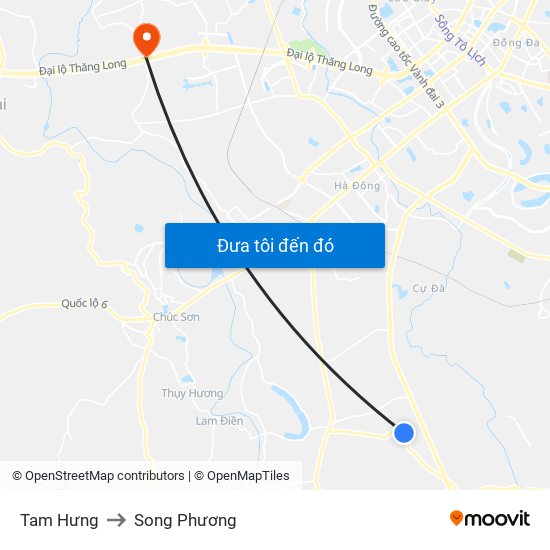 Tam Hưng to Song Phương map