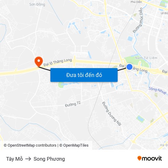 Tây Mỗ to Song Phương map