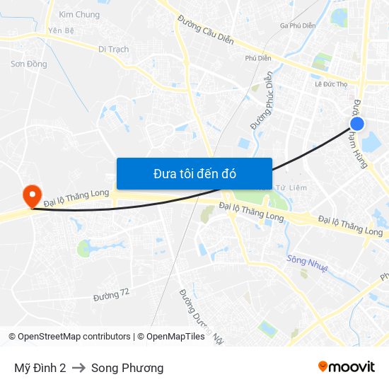 Mỹ Đình 2 to Song Phương map