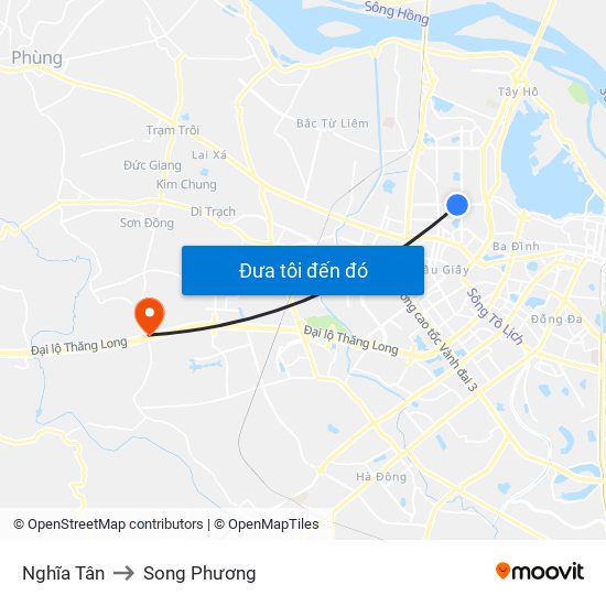 Nghĩa Tân to Song Phương map