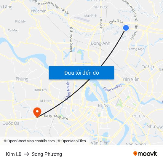 Kim Lũ to Song Phương map