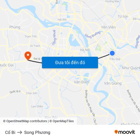 Cổ Bi to Song Phương map