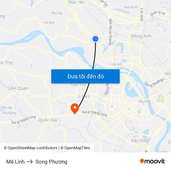 Mê Linh to Song Phương map