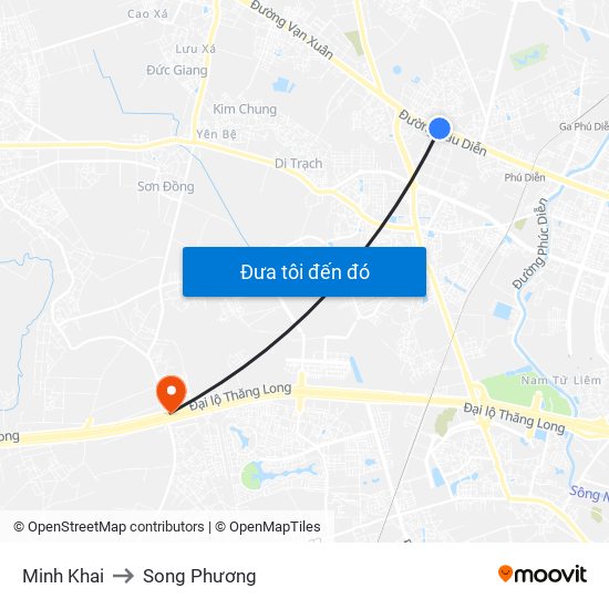 Minh Khai to Song Phương map