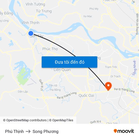 Phú Thịnh to Song Phương map