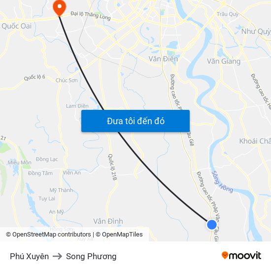 Phú Xuyên to Song Phương map