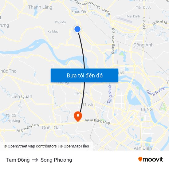 Tam Đồng to Song Phương map