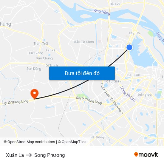 Xuân La to Song Phương map