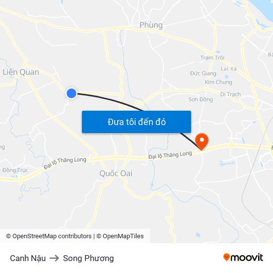 Canh Nậu to Song Phương map