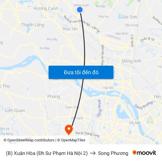 (B) Xuân Hòa (Đh Sư Phạm Hà Nội 2) to Song Phương map