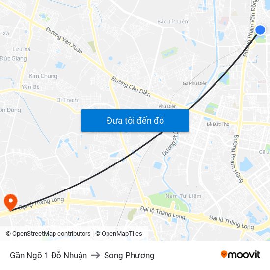 Gần Ngõ 1 Đỗ Nhuận to Song Phương map