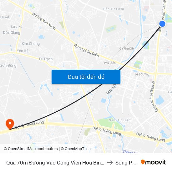 Qua 70m Đường Vào Công Viên Hòa Bình - Phạm Văn Đồng to Song Phương map