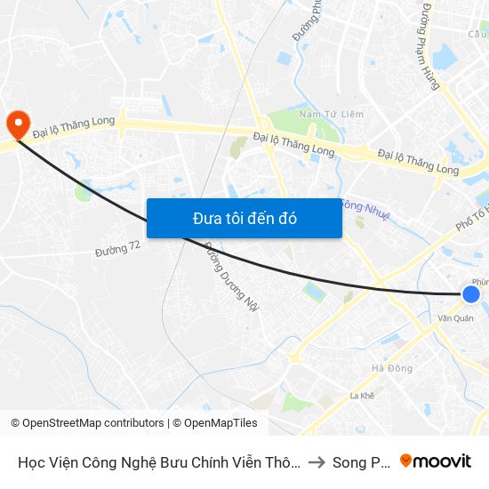 Học Viện Công Nghệ Bưu Chính Viễn Thông - Trần Phú (Hà Đông) to Song Phương map