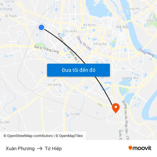 Xuân Phương to Tứ Hiệp map