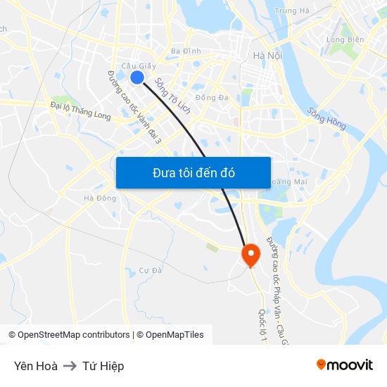 Yên Hoà to Tứ Hiệp map