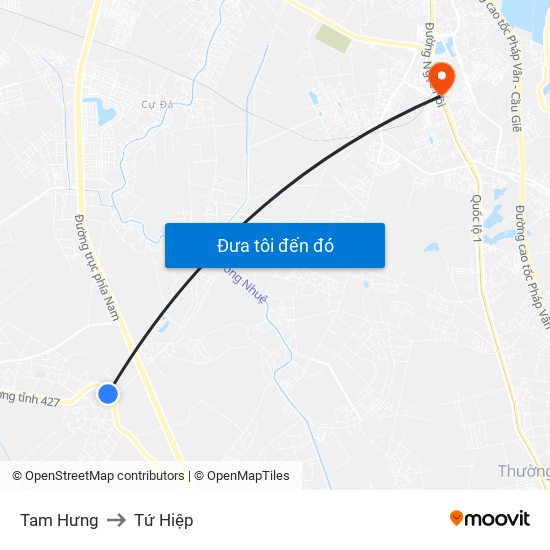 Tam Hưng to Tứ Hiệp map