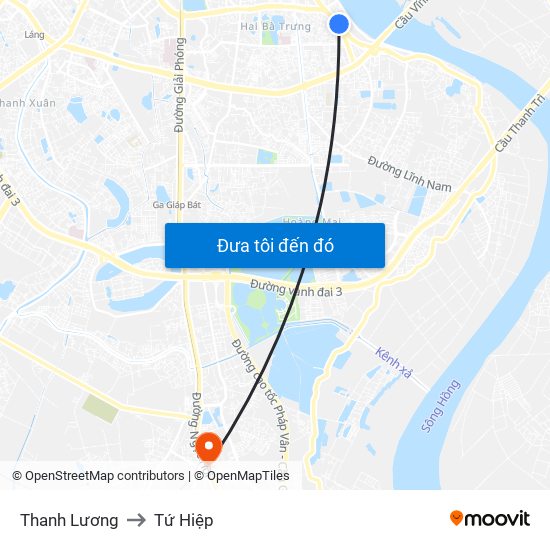 Thanh Lương to Tứ Hiệp map