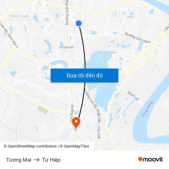 Tương Mai to Tứ Hiệp map