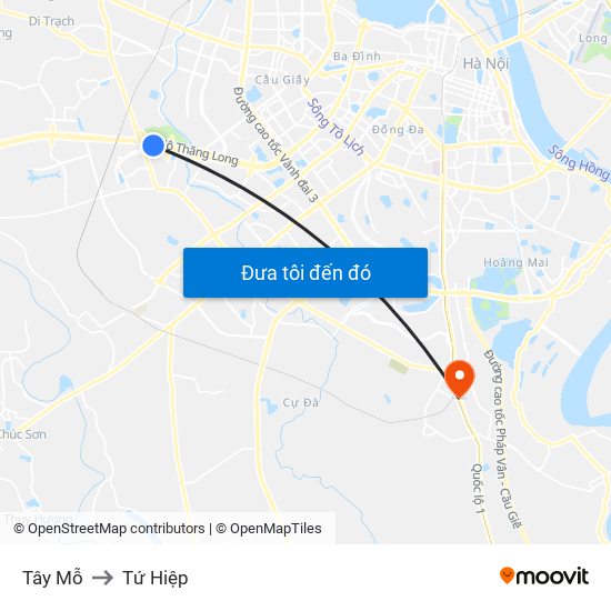 Tây Mỗ to Tứ Hiệp map