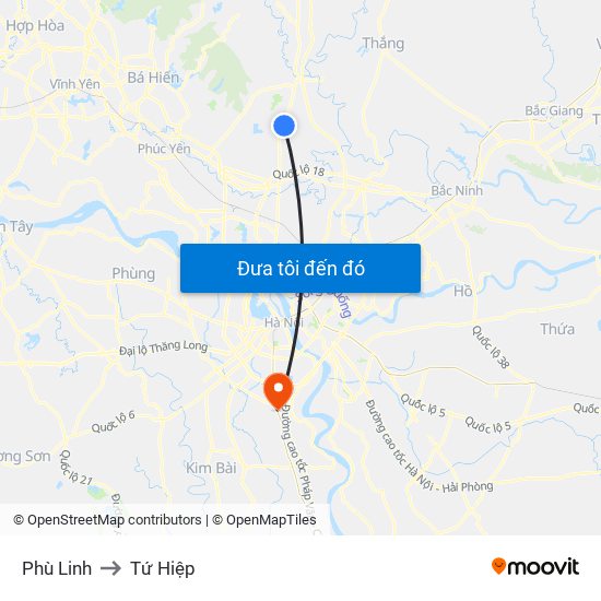 Phù Linh to Tứ Hiệp map