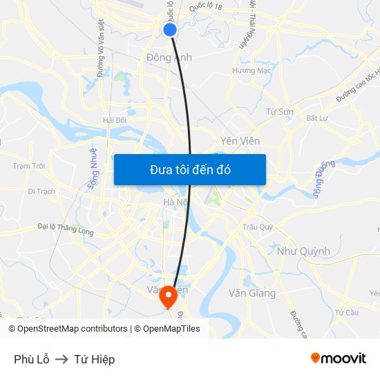 Phù Lỗ to Tứ Hiệp map