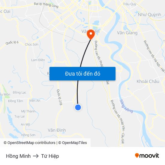 Hồng Minh to Tứ Hiệp map