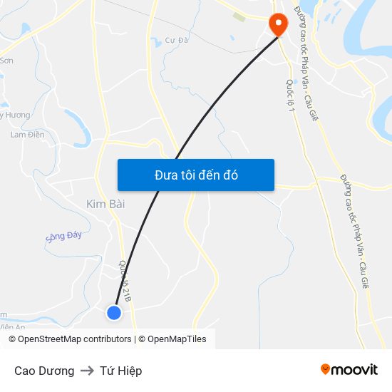 Cao Dương to Tứ Hiệp map