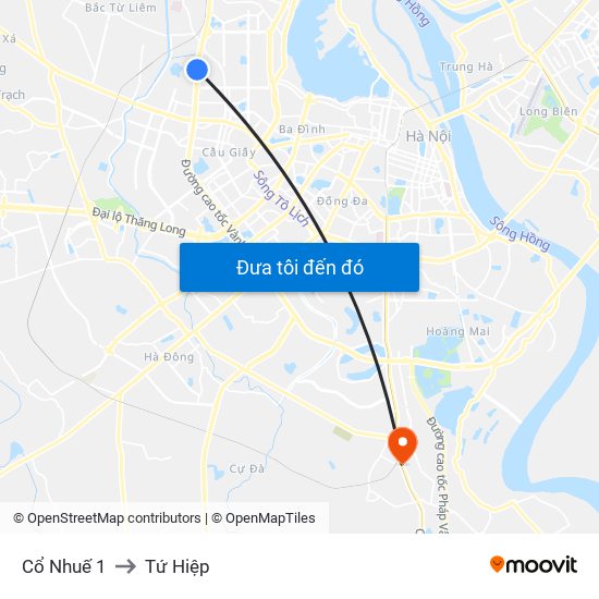 Cổ Nhuế 1 to Tứ Hiệp map