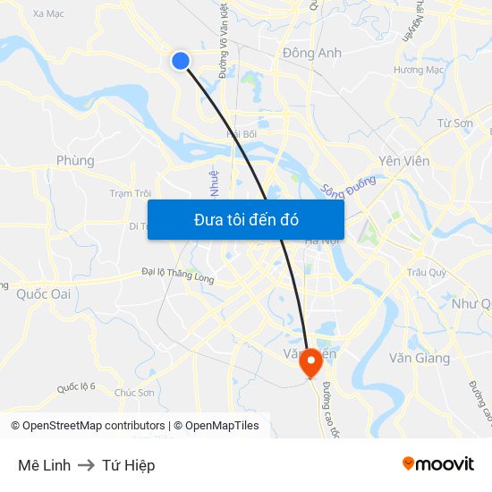 Mê Linh to Tứ Hiệp map